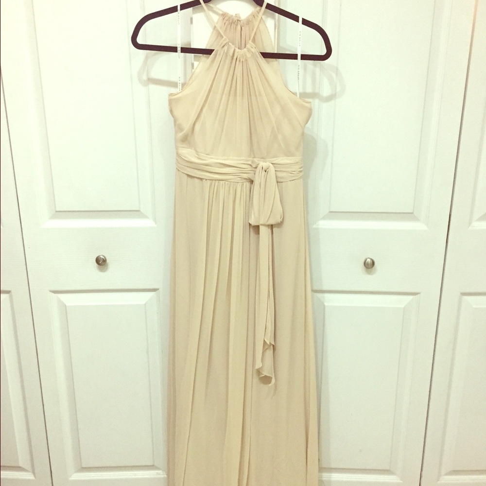 Nude long bridesmaid dress