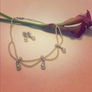 Vintage faux pearl necklace and earring set.
