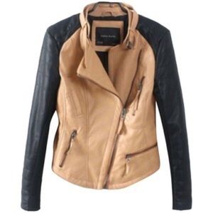 Tan Jacket with Leather Sleeves