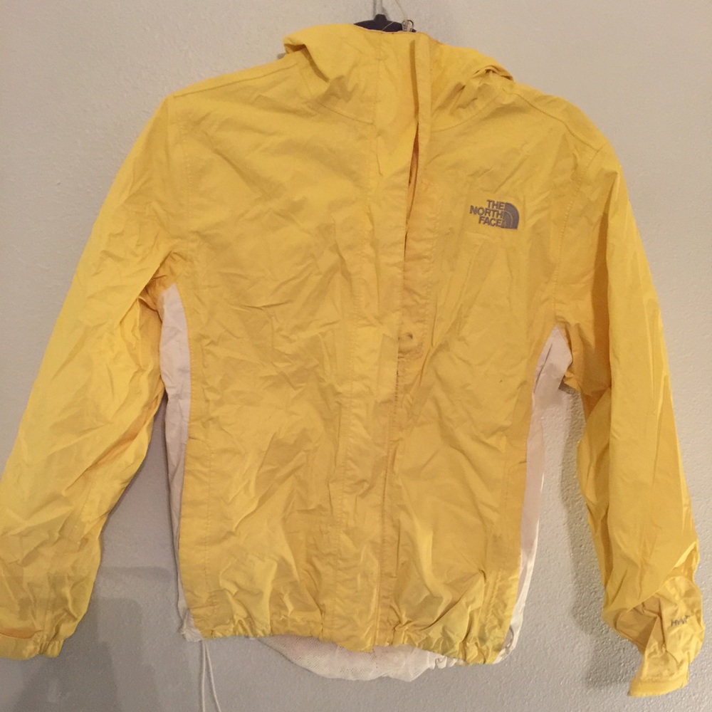 Yellow rain north face jacket