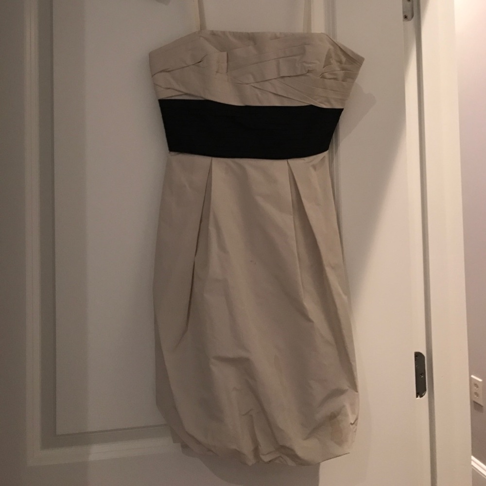Strapless tan and black BCBG cocktail dress