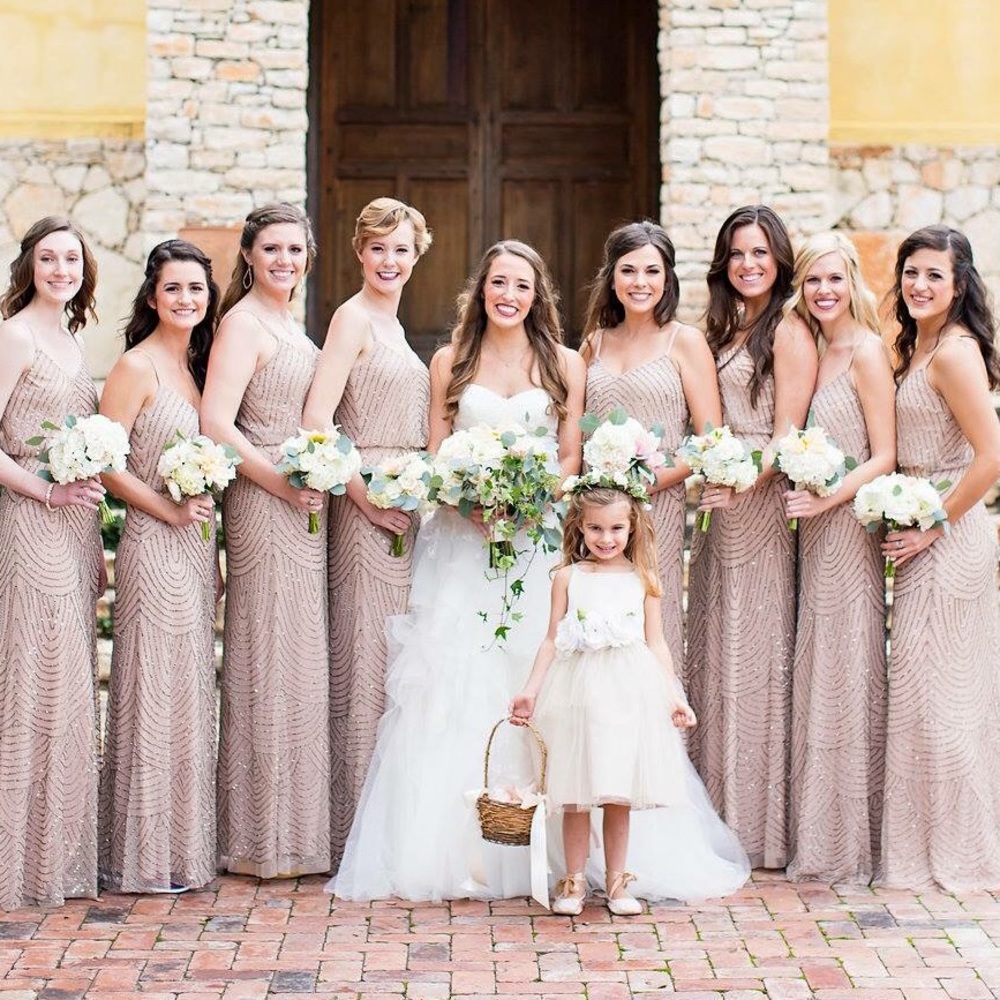 Blush, sequined gown