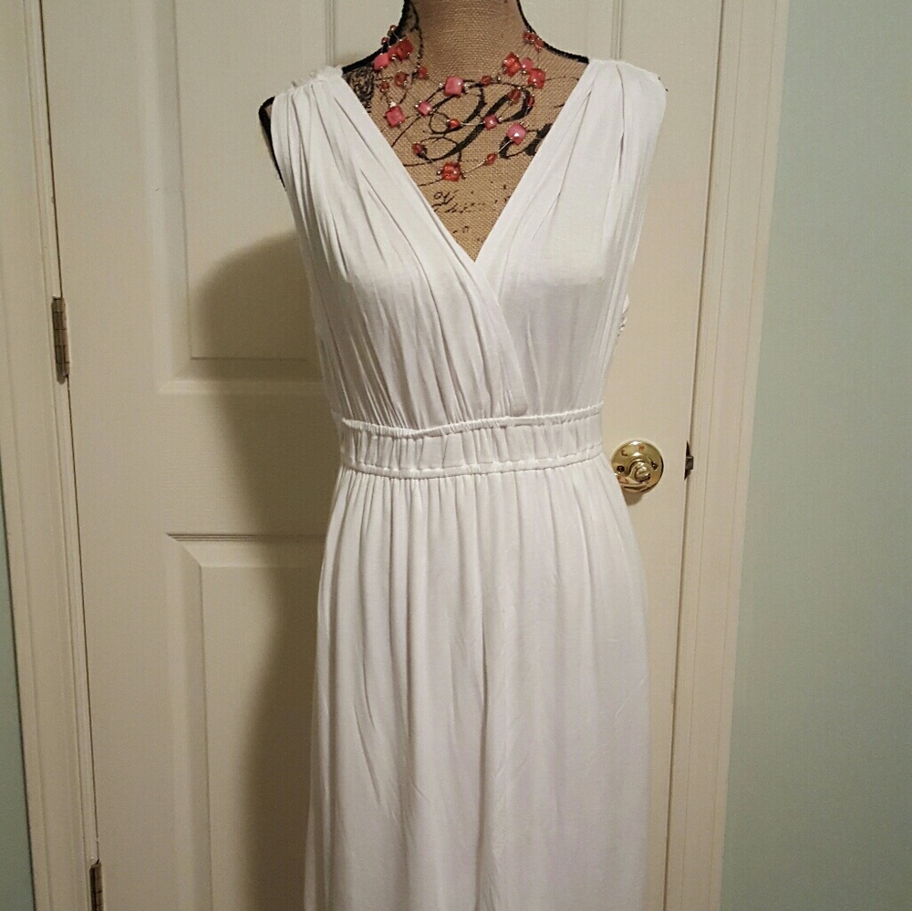 Loft Grecian Vneck White Dress