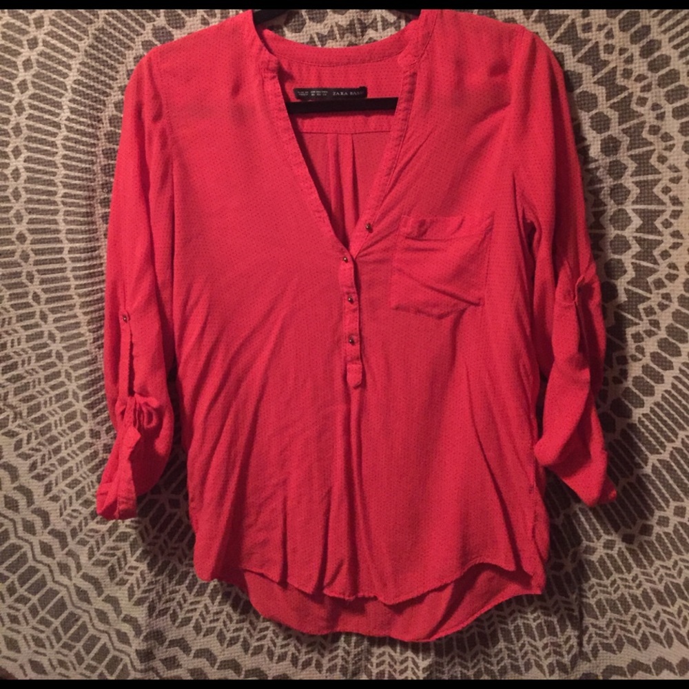 Red and black 3/4 sleeve Zara blouse