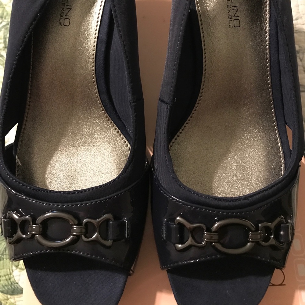 Navy Patent B Flex Sling Backs