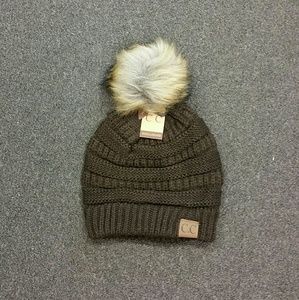 NWT CC Fur Beanie Knit Hat Brown AUTHENTIC