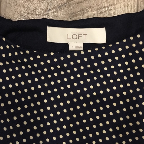Small Loft navy with tan polka dots dress - Picture 2 of 4