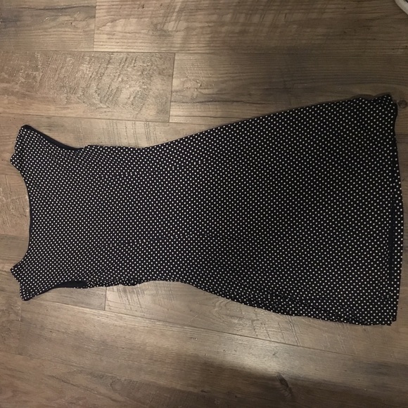 Small Loft navy with tan polka dots dress - Picture 4 of 4