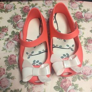 Coral & Nude bow Peep Toe Jellies