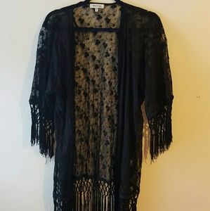 Black Lace Kimono/Shawl With Fringe and Tassels