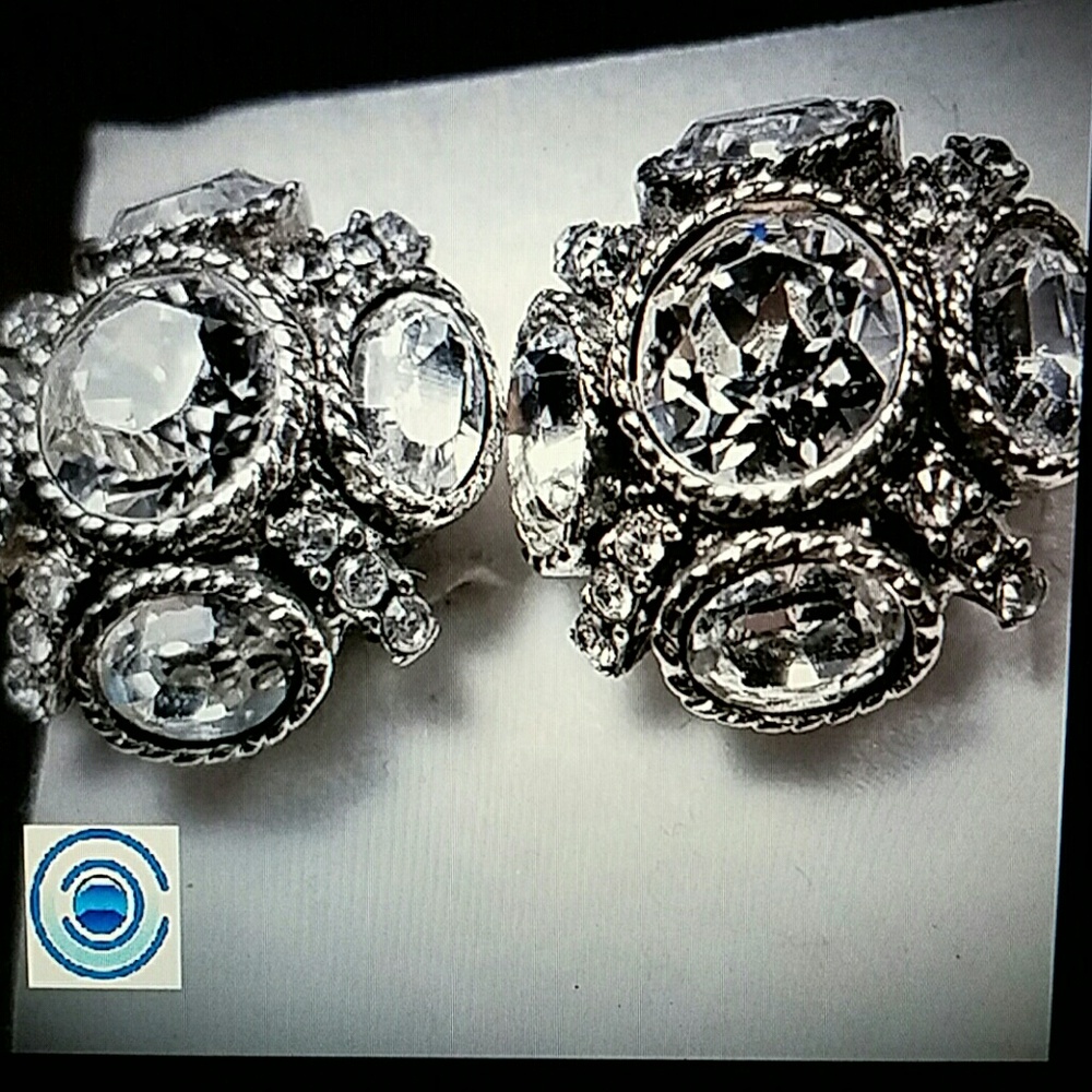 Oscar de la Renta Classic Crystal Button Earrings