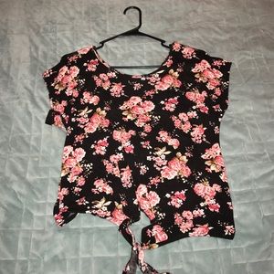 Floral shirt with cut outs in back