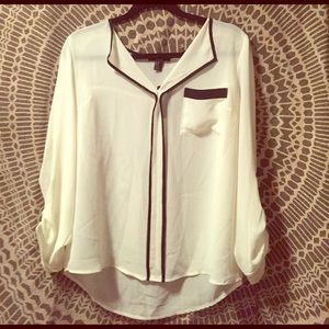 Long sleeve white/black sheer blouse