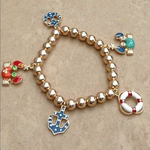 Gold Tone Enamel Nautical Beach Charm Bracelet