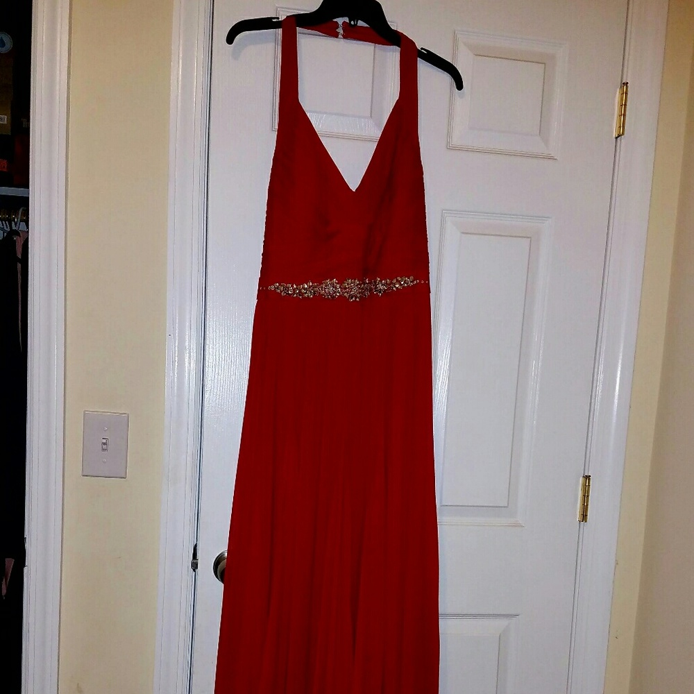 Sexy Red Halter Dress w/ Rhinestones