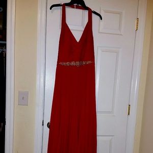 Sexy Red Halter Dress w/ Rhinestones
