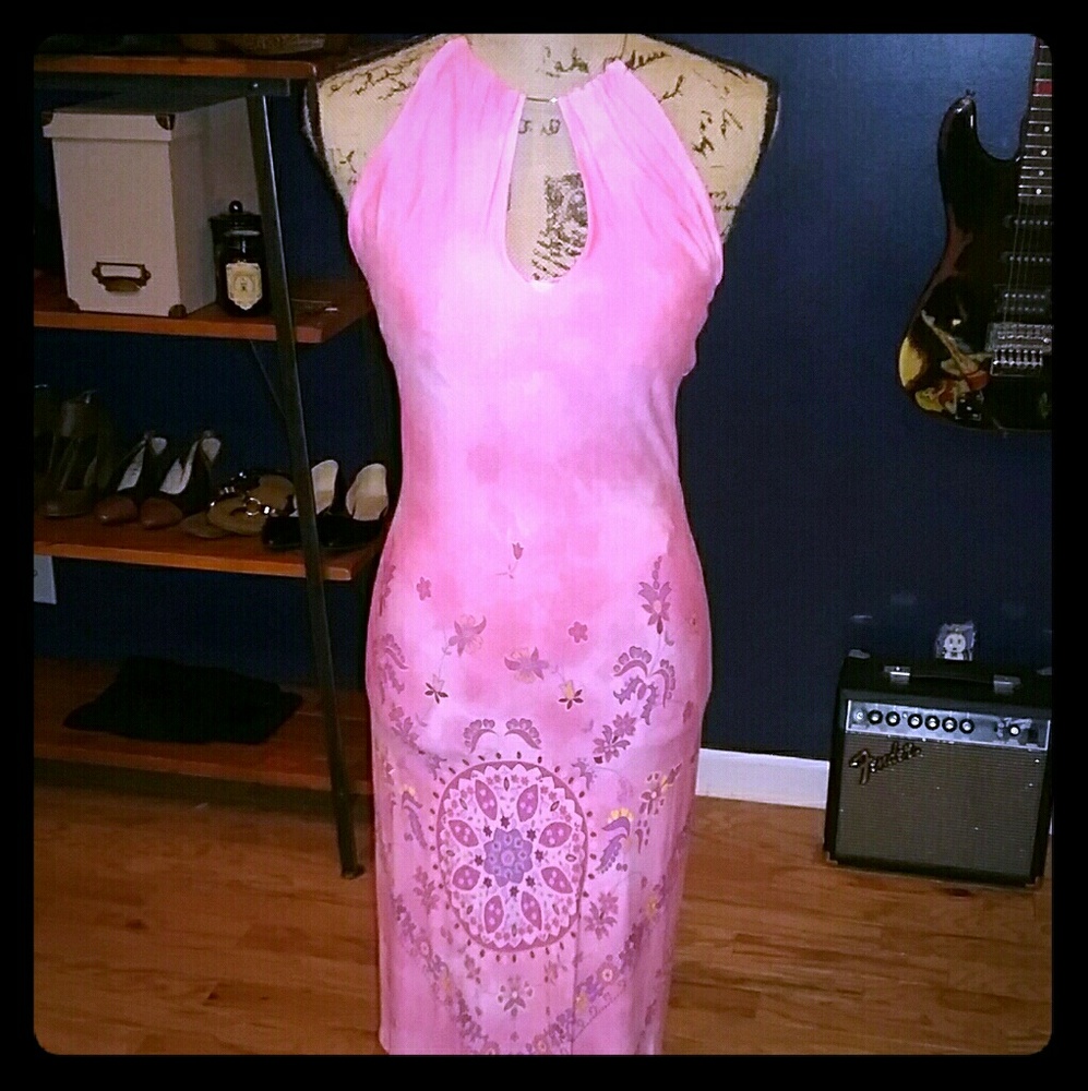*Pink wire neck halter fitted dress from PARIS