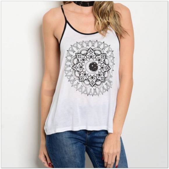 Tops - Black and White Graphic Tank Top