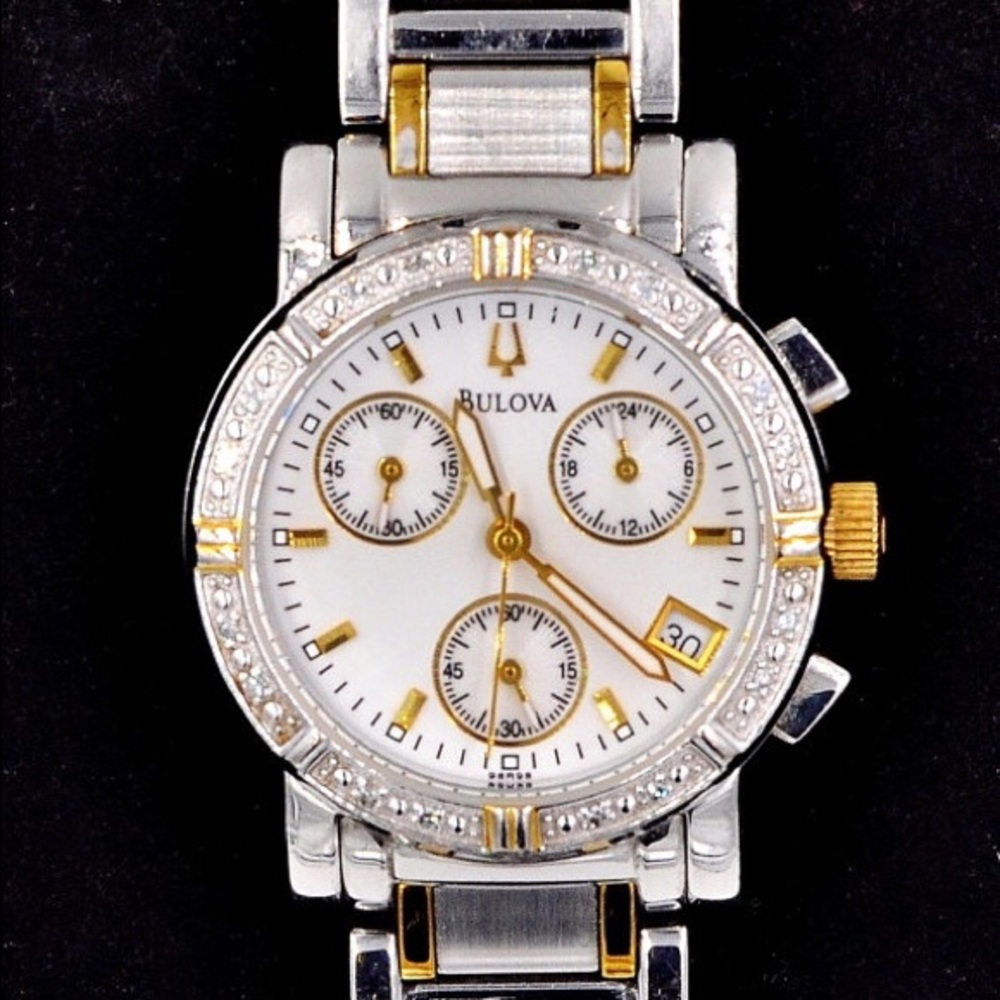 Ladies Bulova CHRONO stainless/diamond watch.