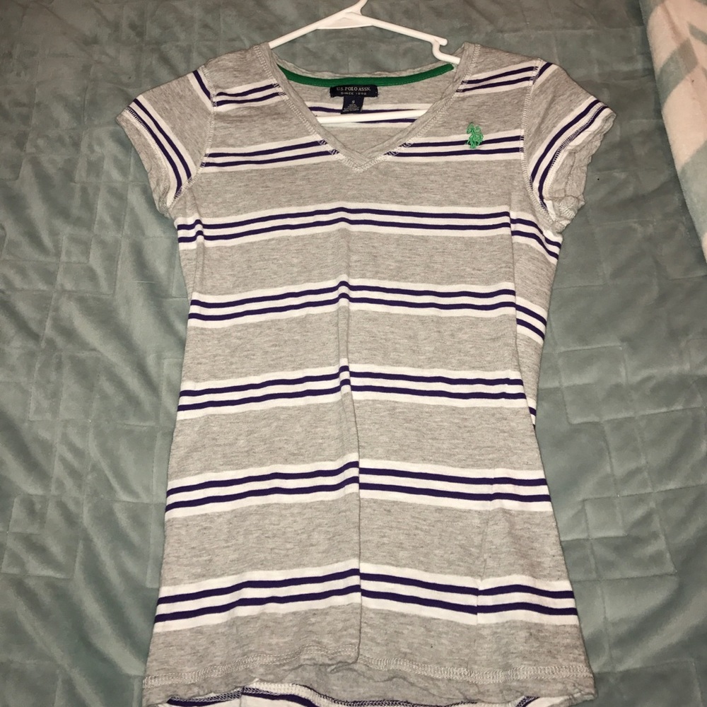 Grey white and purple U.S polo association v-neck