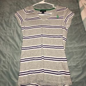 Grey white and purple U.S polo association v-neck
