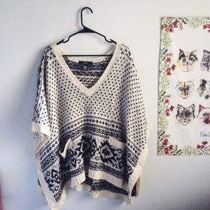 Blue and White Patterned Poncho