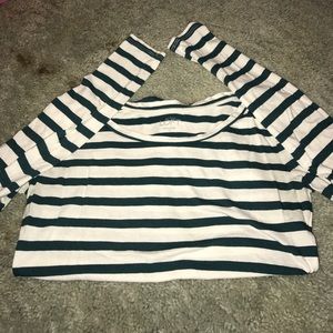 Green and White stripe long sleeve top