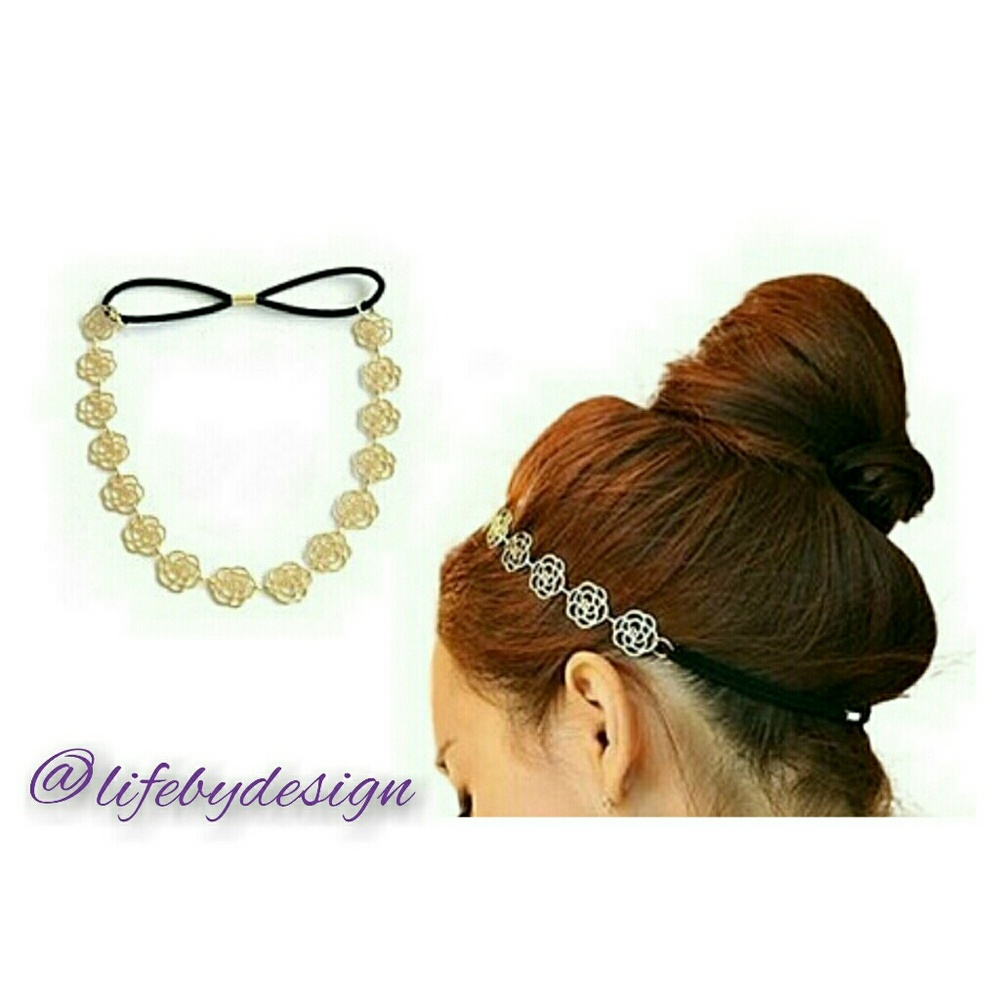 Hollow Rose Metal Hair Band w/ Rubber Loop