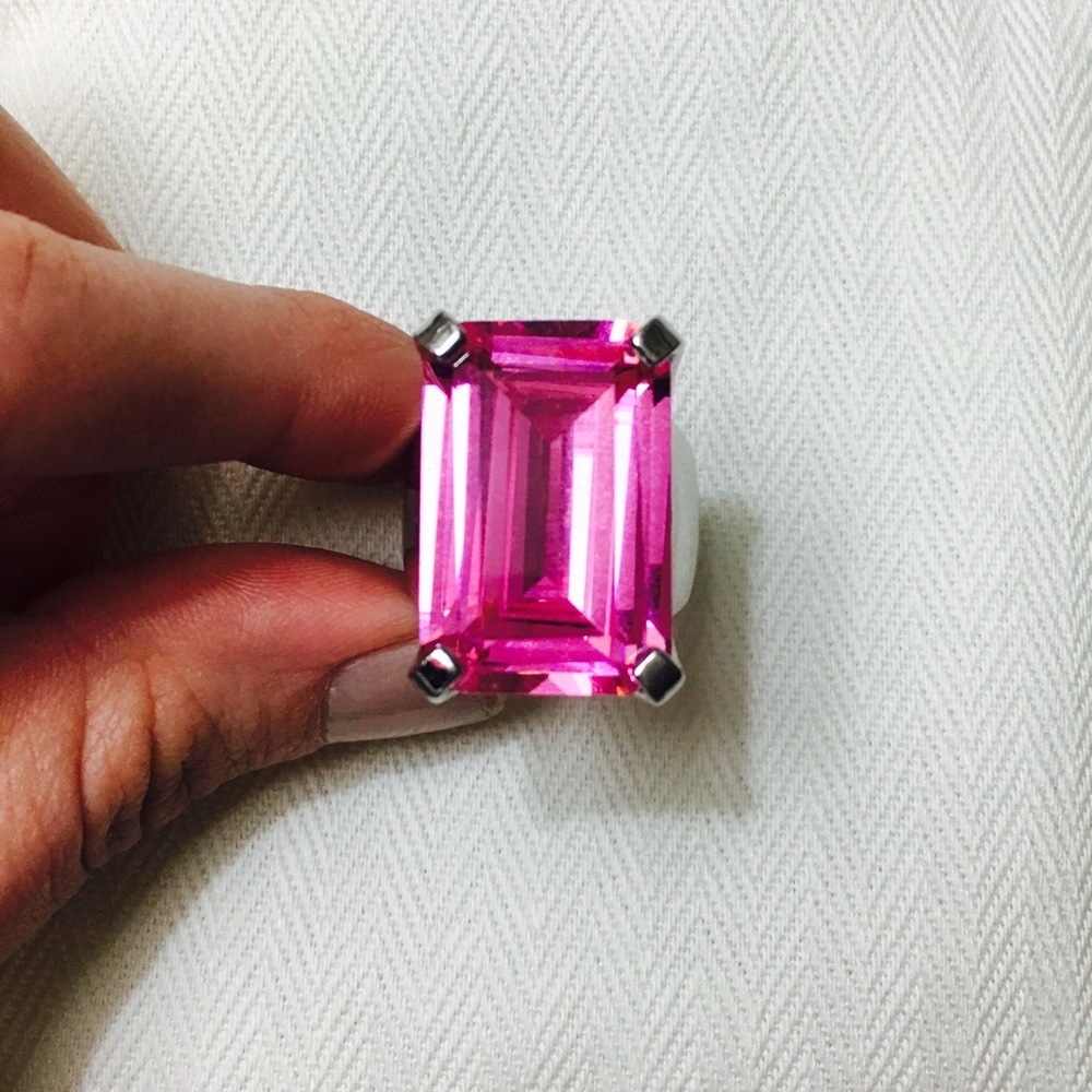 Oversized Pink Emerald-Cut Cocktail Ring
