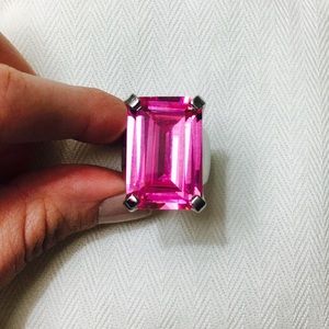 Oversized Pink Emerald-Cut Cocktail Ring