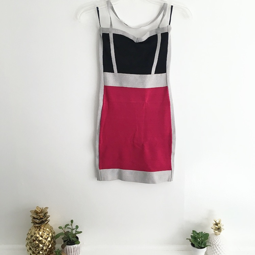 Bebe Colorblock Strapless Dress, Black & Pink
