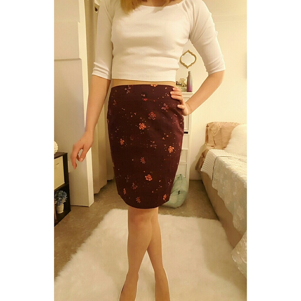 LOFT Eggplant Colored Floral Skirt