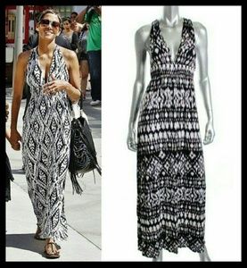 FINAL SALE!! Aqua black & white halter maxi dress