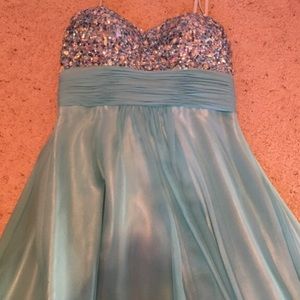 Blue corset strapless dress