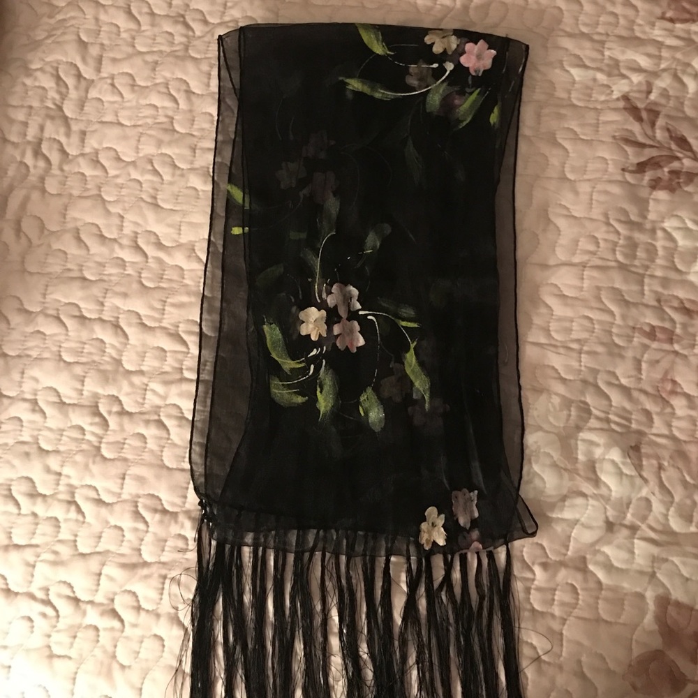 artisan hand painted black & pink scarf