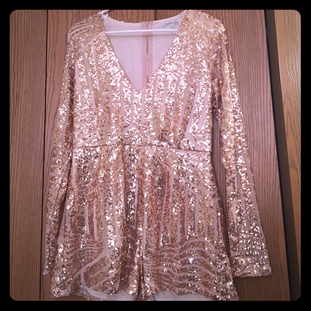 Geometric design rose old sequined romper