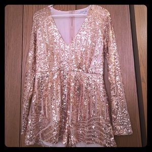 Geometric design rose old sequined romper