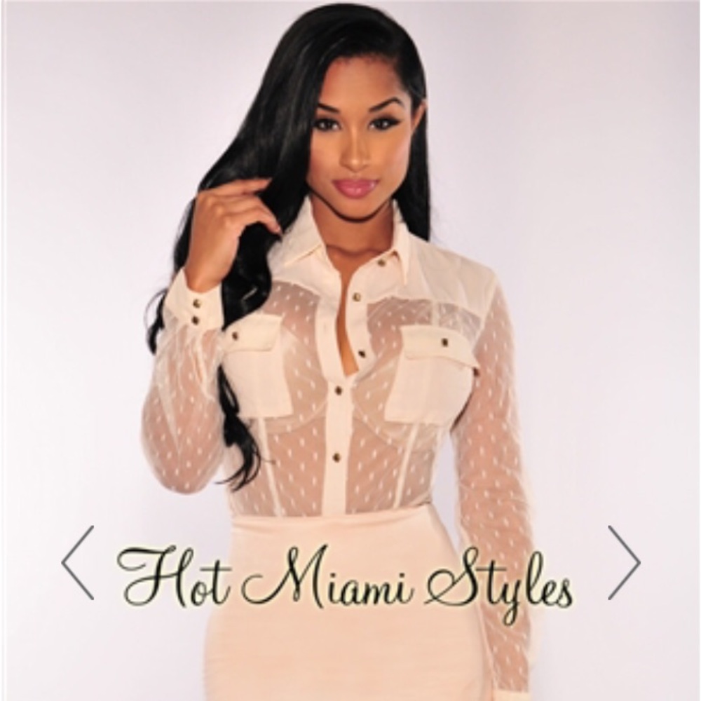 Hot Miami Styles Sheer Long Sleeves Button Down