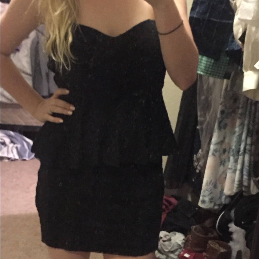 TNFC London- LF Black Peplum strapless lace dress