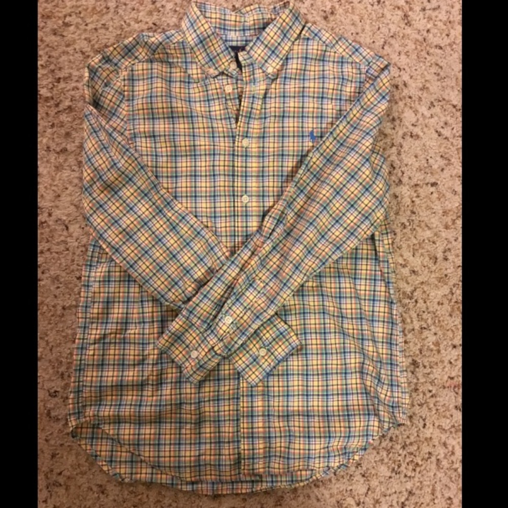 Youth Large Yellow and Blue Polo Button-Up
