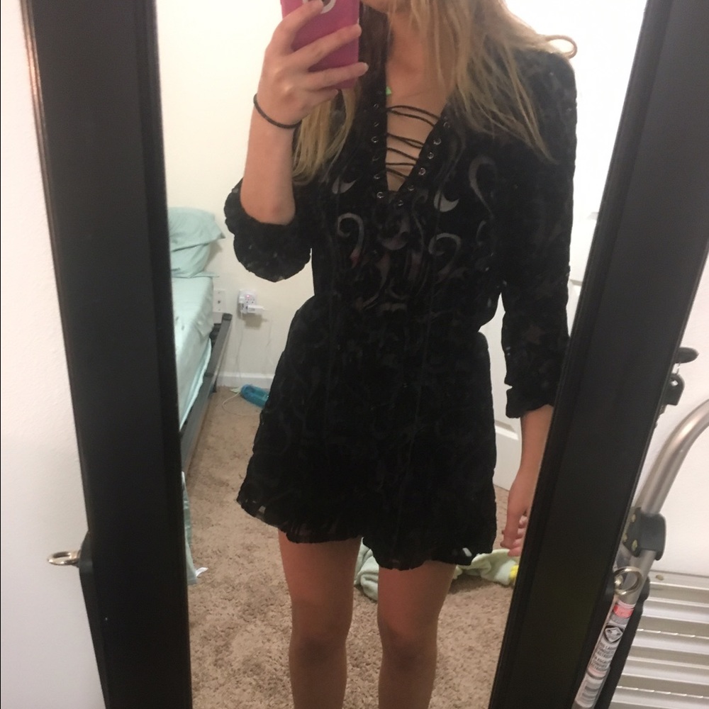Velvet lace up romper