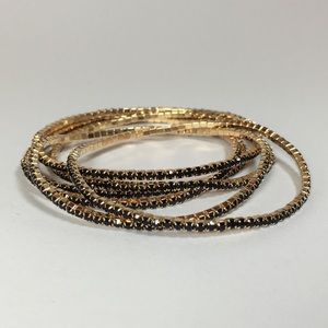 💥Myrtle 6 Bracelets - Gold with Black Crystals