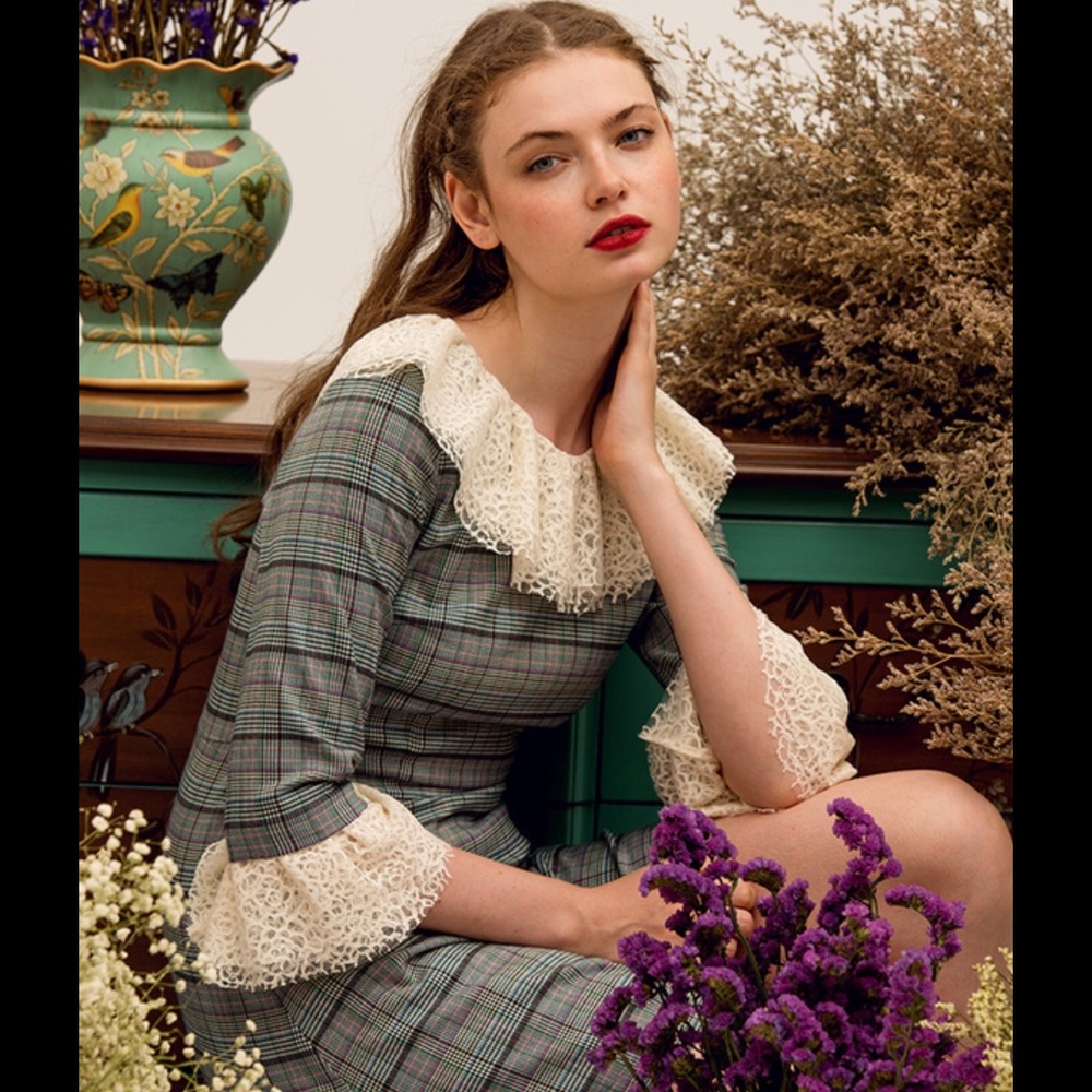Plaid lace dress vintage style