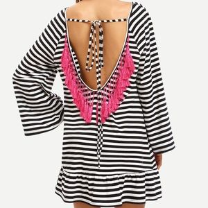 Black and white fringe dress/cover up