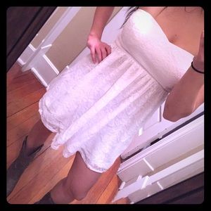 Strapless white lace dress