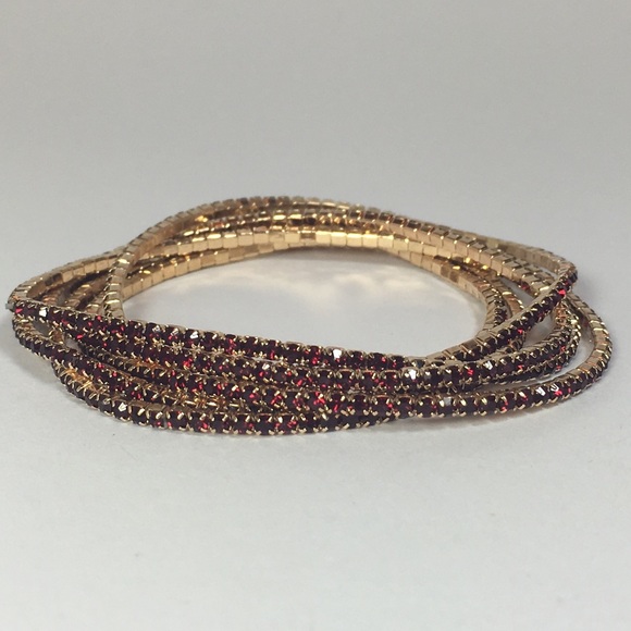 🍒Myrtle 6 Bracelets - Gold with Red Crystals - Picture 1 of 4