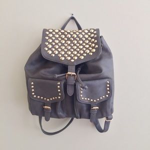 Dusty Olive Green Gold Studded Leather Backpack