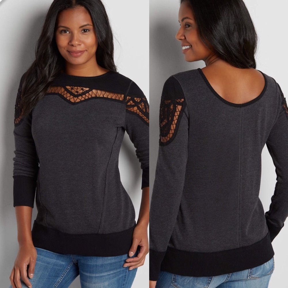 Charcoal & Black Sweatshirt with Battenburg Lace
