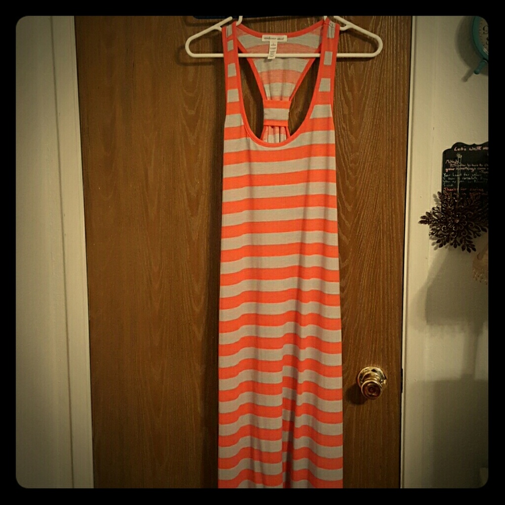 Long orange and grey maxi dress