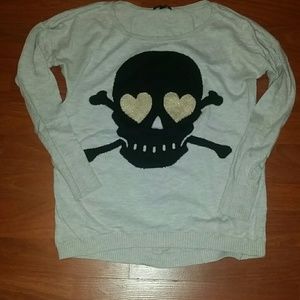 Express XS skull crossbones sweater black gold